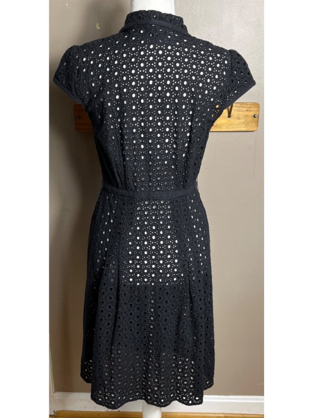 Black Eyelet Shirtdress Midi Button Up Embroider Dark Feminine Whimsigoth Wom 8 - Picture 3 of 11